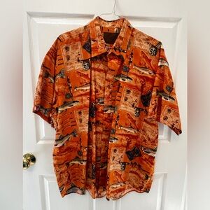Clearwater Outfitters Orange Fishing Patterned Men's Shirt - Size 2XL
